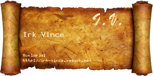 Irk Vince névjegykártya